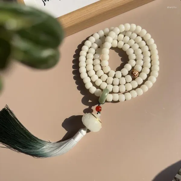 Pulsera de mano Strand White Jade Bodhi Root 108