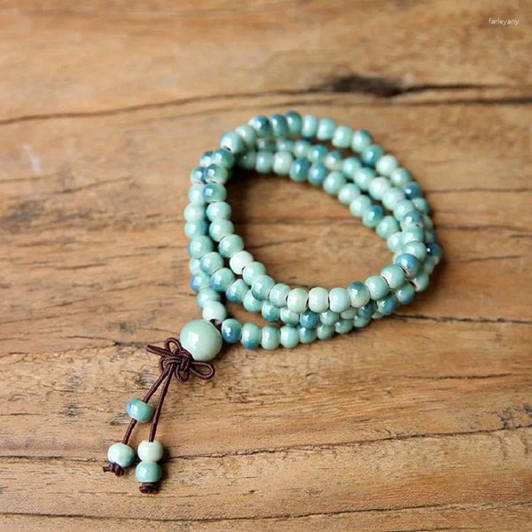 Brin En Gros 12 Styles Chine Jingdezhen Céramique Perles Bracelet 108 Mala Prière Perlée Corde Élastique Cadeau Pour Fille