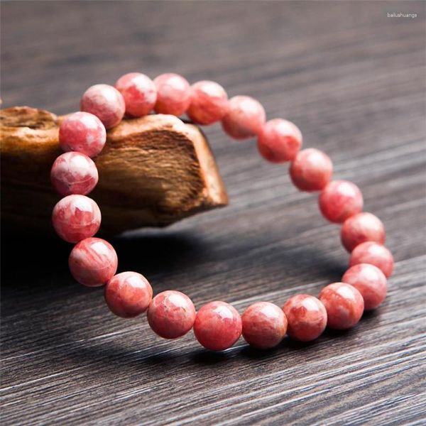 Hebra al por mayor 9mm genuino rojo Natural rodocrosita pulsera mujer mujer estiramiento cristal redondo cuenta