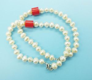 Strang Großhandel 9 Teile/los ATEMBERAUBENDES PREIS 6 MM Natürliche Weiße Perle Und Rote Koralle Armband 7,5 Zoll