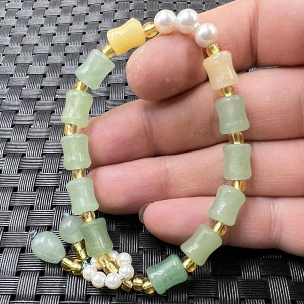 Strand Aventurine Bamboo Bamboo Quartz Rock Festival High Pulsera de hierba verde Jade