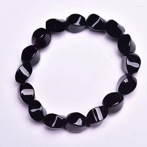 Strand gros noir cristal naturel Bracelet Twist S forme perles main rangée pour femmes hommes cadeau bijoux de mode