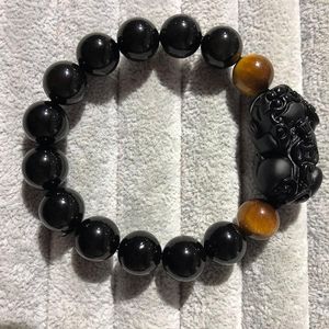 STRAND Groothandel zwarte natuurlijke obsidiaan stenen armbanden ronde kralen met scrub pi xiu armband gelukkig voor mannen vrouwen energie sieraden