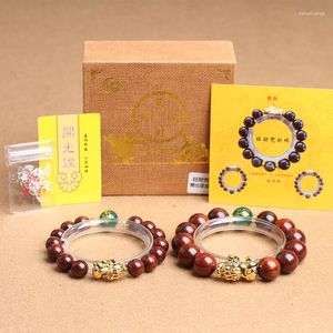 STRAND Groothandel bloed Sandelhout Pocket PI XIU AUSVICE HAND STRING Boeddha Bead Bracelet Gift Happy Box Women Men Zegen