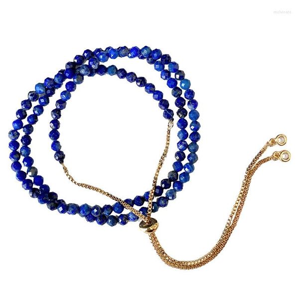 Strand, venta al por mayor, pulsera de cristal Natural de lapislázuli azul, collar de cuentas facetadas DIY ajustable para mujeres y niñas, regalo, joyería de moda