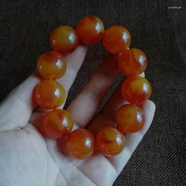 Strand Wholesale Boutique Old Beeswax Piedra áspera Ámbar Rojo Cuero Amarillo Pollo Grasa Estilo de los hombres Pulsera de 22 mm