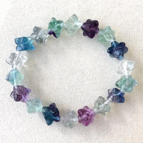 Strand Gros Coloré Naturel Fluorite Pierre Bracelet Sculpté Karba Étoile Perle Cristal Main Rangée Pour Femmes Hommes Cadeau Bijoux De Mode