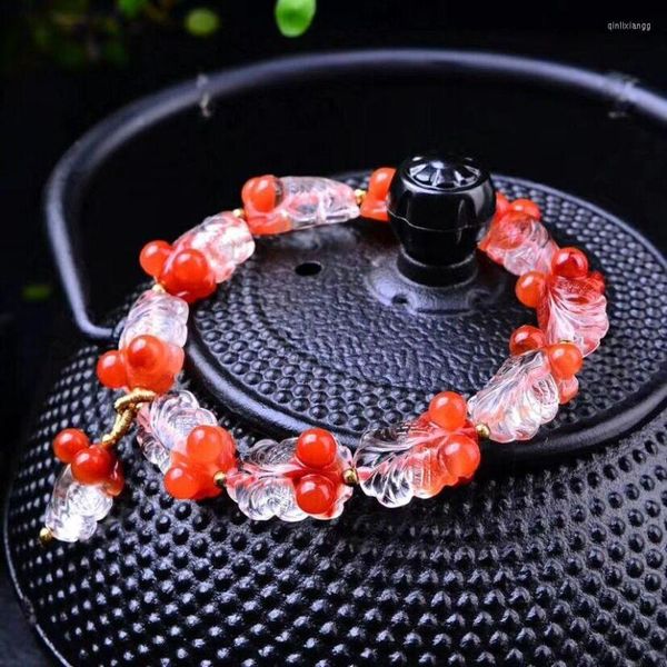 Strand Wholesale Fine Sculpté À La Main Blanc Rouge Cristal Naturel Bracelets Perles De Poisson Rouge Bracelet Chanceux Pour Hommes Femmes Cadeau Bijoux De Mode