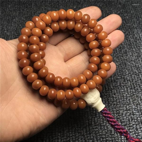 Bracelet en perles de prière Mala pour hommes, brin de bonne qualité, racine de Bodhi naturelle patinée, 108, pomme jaune, ficelle à main, vente en gros