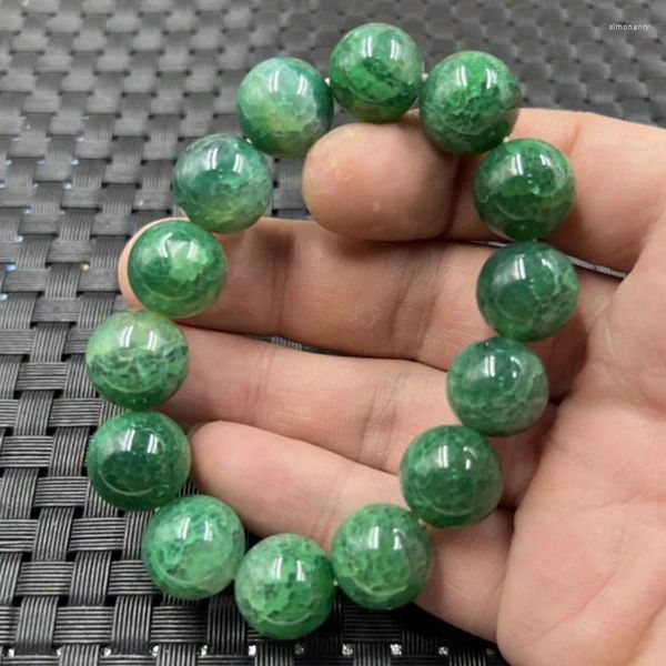 Bracelet à balle de fleur en gros de Strand Chalcedony 14 mm Hand Vintage Green Agate Jade