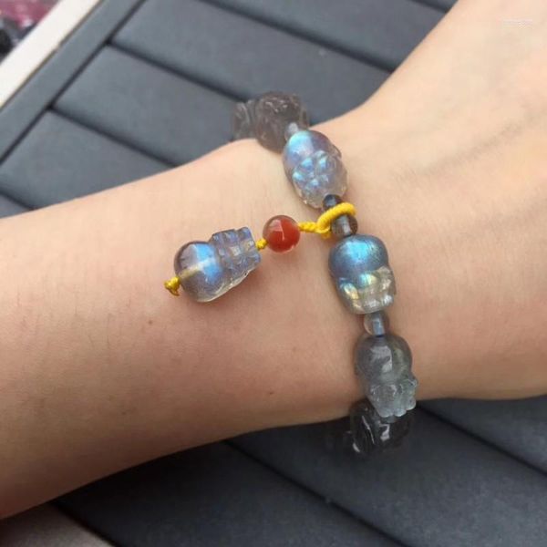 Pulseras de cristal Natural de piedra de luz de luna gris, pulsera de cuentas de Pixiu tallada, joyería de la suerte y los ricos, venta al por mayor