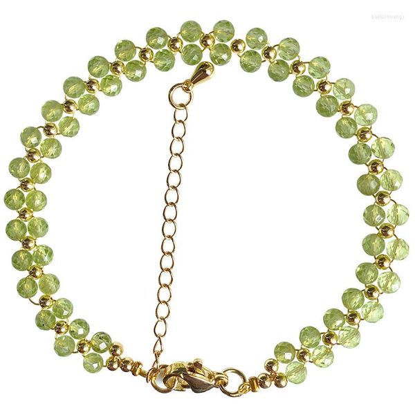 Pulsera de cristal Natural de peridoto verde para mujer, cuentas facetadas, hilera de mano ajustable fresca, joyería de moda, venta al por mayor, JoursNeige