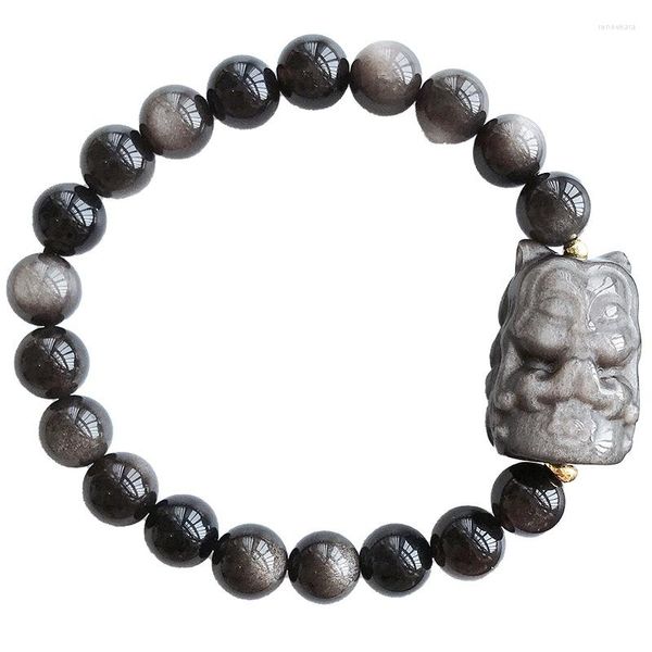Bracelet en pierre naturelle d'obsidienne grise, vente en gros, mignon neuf queues porte-bonheur pour hommes et femmes, bijoux énergétiques à la mode