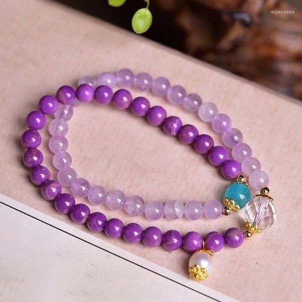 Bracelets en cristal naturel violet lavande, perles rondes de 6mm avec breloque en perles pour femmes, bijoux à la mode, vente en gros