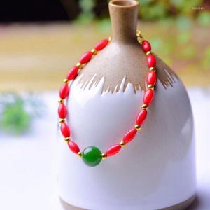 Pulseras de cristal Natural rojo claro para mujer y niña, pulsera de cuentas con forma de arroz, joyería de una sola vuelta, venta al por mayor