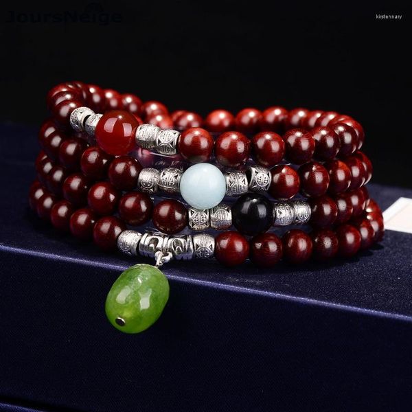 Strand, venta al por mayor, pulseras Lobulares de sándalo rojo, hecho a mano, 108 cuentas de Buda, collar de alta densidad para mujeres y hombres, joyería