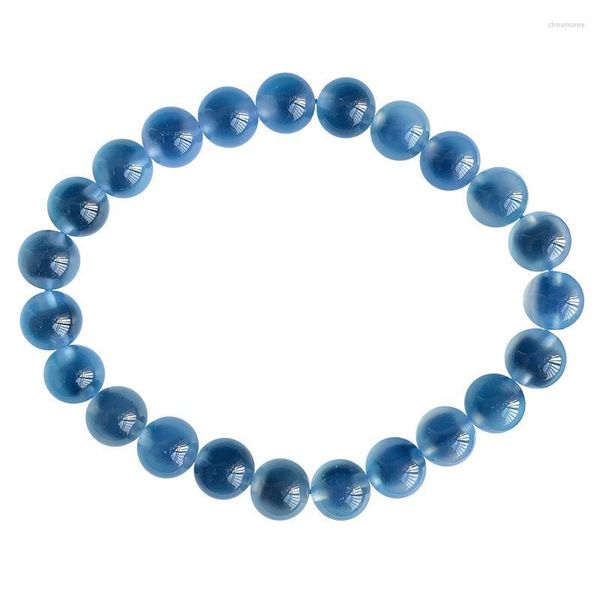 Strand, venta al por mayor, pulsera de cristal de corazón de azúcar azul Natural, cuentas redondas, fila de mano para mujer, regalo para niña, joyería de moda