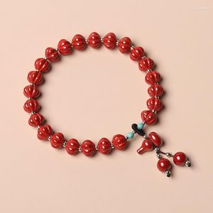 Strand gros naturel cinabre Bracelet minerai brut sable rouge bricolage petite gourde sac d'argent bracelets pour femmes cadeau amulette bijoux de mode