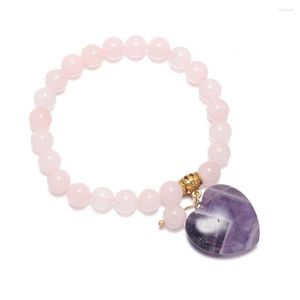 Strand En Gros Pierre Naturelle Rose Quartz Perles Améthyste Pendentif Bracelet Pour Femmes Hommes Cadeau À La Main Mode Bracelet Bracelets Bijoux