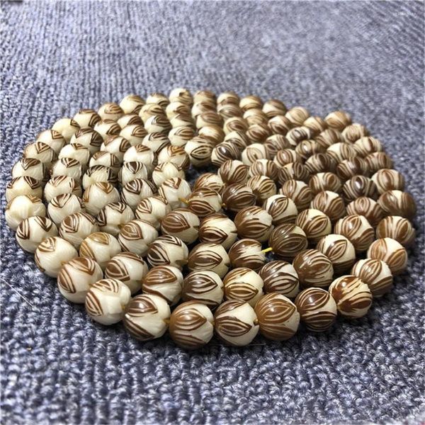 Brin en gros naturel avec la peau de racine de Bodhi blanche 108 sculpture de perles de Lotus Bracelets Mala bricolage bouddha ornements bijoux