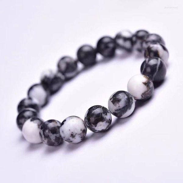 Pulsera de piedra de cebra Natural al por mayor, pulseras de cuentas redondas de cristal, regalo de la suerte para niñas y niños, joyería de moda para muñeca