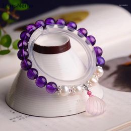 Strand Wholesale Bracelets en cristal violet clair ouvert Perles rondes avec bracelet en coquillage rose Chanceux pour les femmes Aider la richesse Bijoux de mode