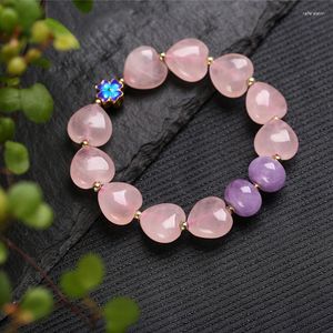 Bracelets en cristal naturel rose en gros de brin perles en forme de coeur avec Bracelet de fleur chanceux pour les femmes cadeau bijoux de beauté