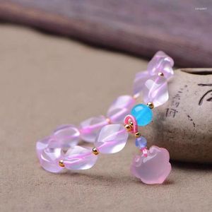 STRAND Groothandel roze natuurlijke kristallen armbanden met vorm Bead Pixiu Hanger Bracelet Lucky For Women Fresh Gift Sieraden