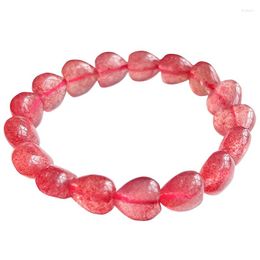 Strand Gros Rouge Fraise Cristal Naturel Bracelet Pigeon Sang Coeur Perles Main Rangée Pour Fille Femmes Cadeau Pierre Bijoux De Mode