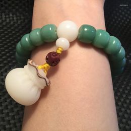 Hebra, venta al por mayor, pulseras Bodhi naturales verdes resistentes a la intemperie, cuentas de barril con bolsa de dinero para hombres y mujeres, cadena de mano, joyería Mala