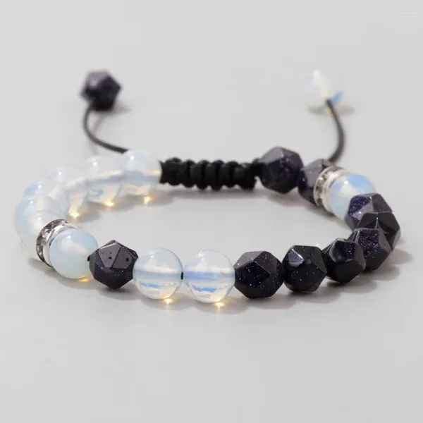 Strand Venta al por mayor Pulsera de piedra de ópalo blanco Ajustable Mujeres Hombres 8 mm Ronda Natural Lava Labradorita Cuentas Pulseras Joyería de energía Regalos