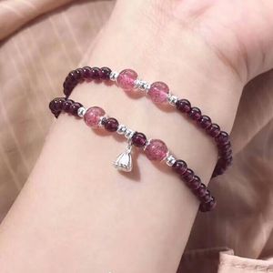 STRAND Groothandel Wijn Red Garnet Natural Stone Armbanden Beads Lotus Pendant Women Beauty Two Lagen Bracelet Jewelry