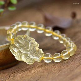 Strand, venta al por mayor, pulseras de cristal Natural amarillo, cuentas redondas con pulsera de nueve colas, suerte para mujeres, joyería de moda de espíritu malvado