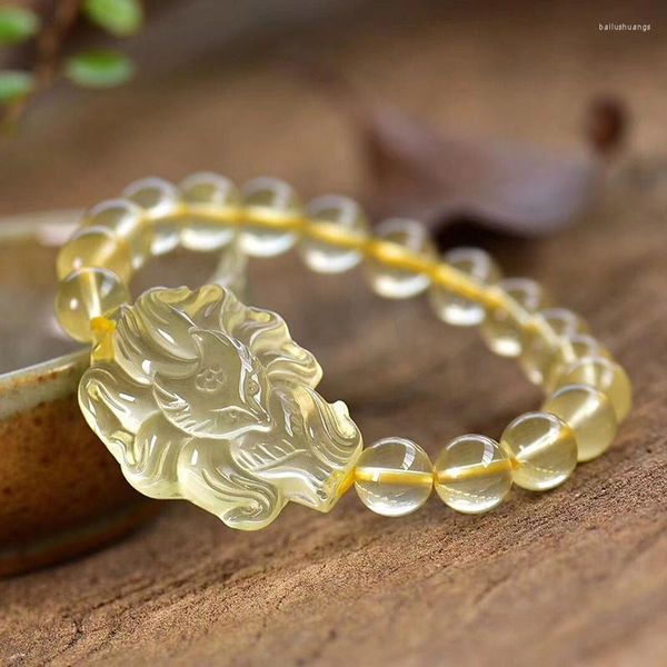 Bracelets en cristal naturel jaune gros brin perles rondes avec Bracelet à neuf queues chanceux pour les femmes mauvais esprit bijoux de mode