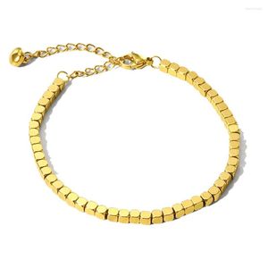 Strand WILD FREE 14K Plaqué Or Petites Perles Carrées Bracelet En Acier Inoxydable Pour Les Femmes Classique Simple Étanche Tendance Bijoux