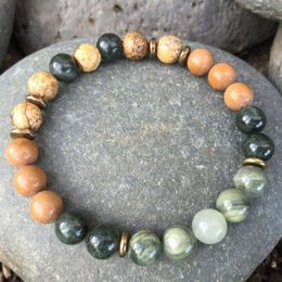 STRAND WMB20997 Helende energie groenlijn en beeld Jasper edelsteen pols mala gebed kralen yoga armband voor mannen vrouwen