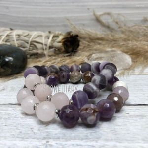 Strand WMB31617 Mat Rose Quartz Améthyste Guérison Cristal Prière Perlé Bracelet Spirituel Argent Plaqué