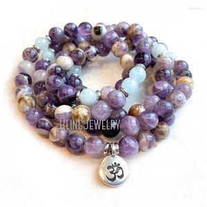 Strand WMB34557 Mala For Hope Améthyste Aigue-marine Bracelet 108 perles Mantra Méditation