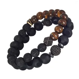 Strand Wollet Bracelet de perles pour hommes femmes cadeau naturel oeil de tigre lave roche Force élastique Bracelet Bracelets ensemble