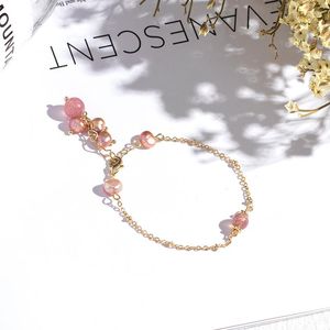 STRAND Dames Bracelet Strawberry Crystal Copper Proze Pearl String om Peach Blossom eenvoudig verjaardagscadeau voor vriendin aan te trekken
