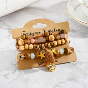 Bracelet à breloques en bois ethnique pour femmes brin hommes Bileklik tibétain Mala papillon étoile pendentif bijoux de Yoga