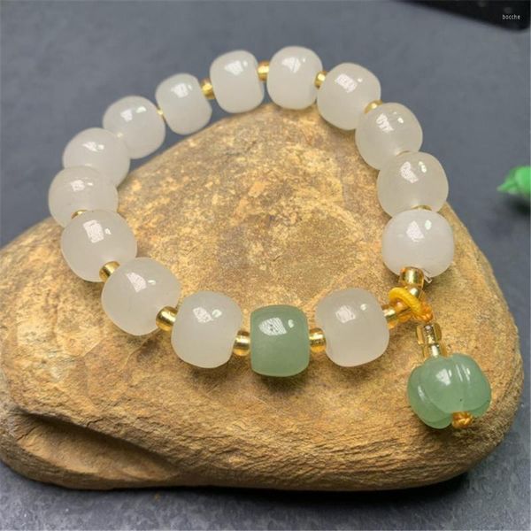 Pulsera de Jade y seda dorada a la moda para mujer, venta al por mayor, cuentas con forma antigua y ligera de gemas, estilo nacional de calabaza Dongling