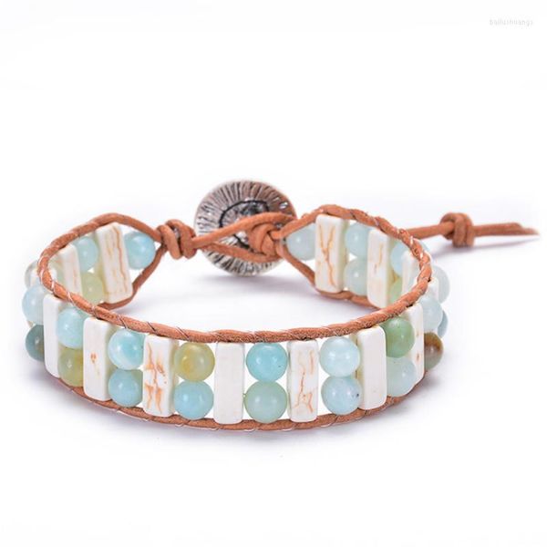 Strand Mujeres Boho Pulsera Forma de tubo Piedra natural Envoltura de cuero individual Semiprecioso Gota de puño con cuentas