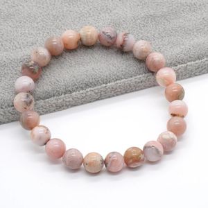 Bracelet à brins pour femmes, perles d'opale rose, pierre de guérison, 8 pouces