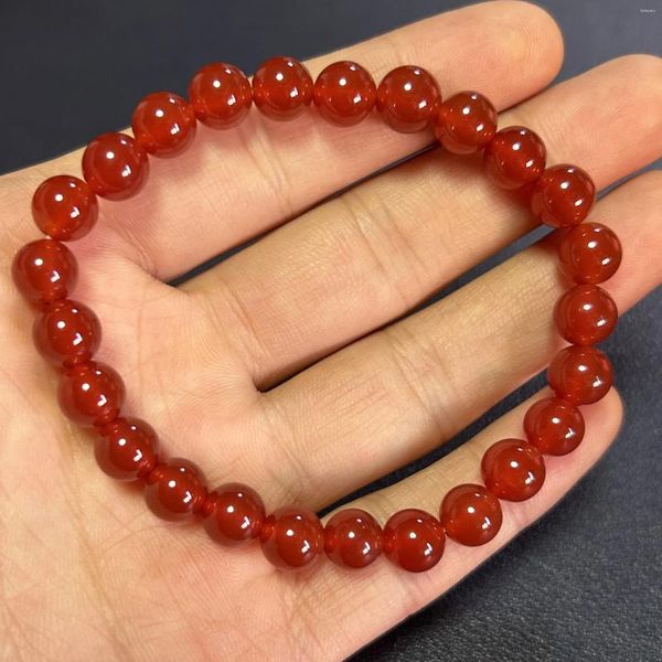 Pulsera de mujer con hebra, pulseras de piedra curativa de cornalina roja de 8''