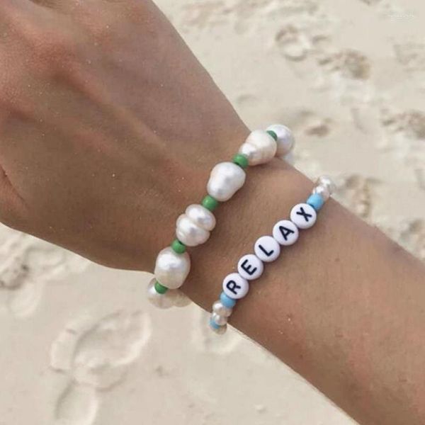 Pulsera de perlas de agua dulce exquisita a la moda para mujer, pulsera hecha a mano ajustable con cuentas naturales irregulares, joyería para vacaciones en la playa