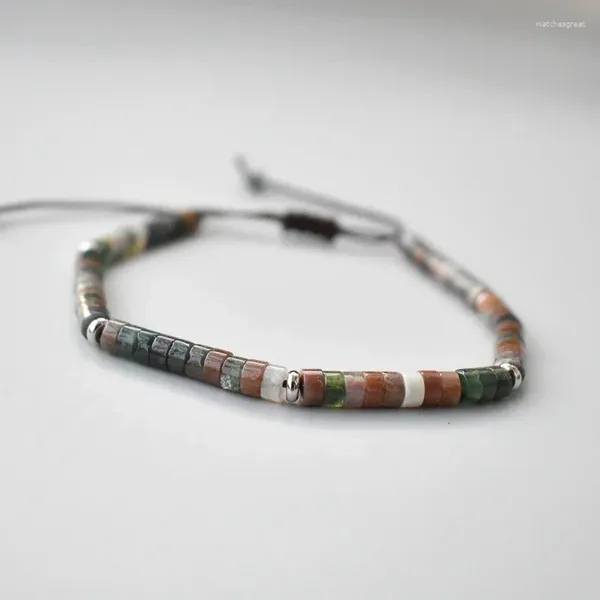 Pulseras trenzadas para hombres y mujeres, pulsera envolvente con cuentas de ágata de piedra Natural de 4mm, pulsera bohemia de moda, joyería