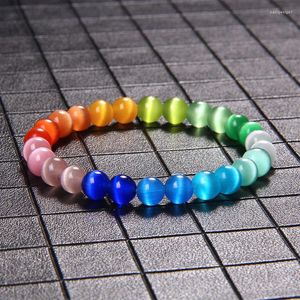 STRAND Women Men Chakra Opaal Stone armband Bangle Gladde natuurlijke roze blauw witte maansteen kralen Reiki Energy Sieraden