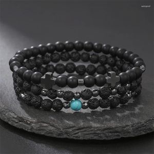 Ensemble de bracelets de perles de prière pour hommes et femmes, fil d'hématite, croix en pierre naturelle, perles de lave, Onyx, Bracelets de méditation, bijoux de Yoga