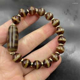 Bracelet en agate Dzi de première ligne 10 mm pour femme avec trois yeux Strand